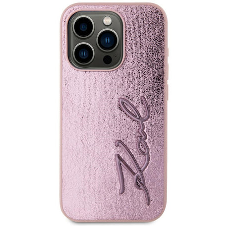 Husa de protectie Karl Lagerfeld Hardcase Leather (KLHCP15XPFMFBKMP) compatibil cu iPhone 15 Pro Max, Roz Metal Signature