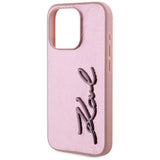 Husa de protectie Karl Lagerfeld Hardcase Leather (KLHCP15XPFMFBKMP) compatibil cu iPhone 15 Pro Max, Roz Metal Signature