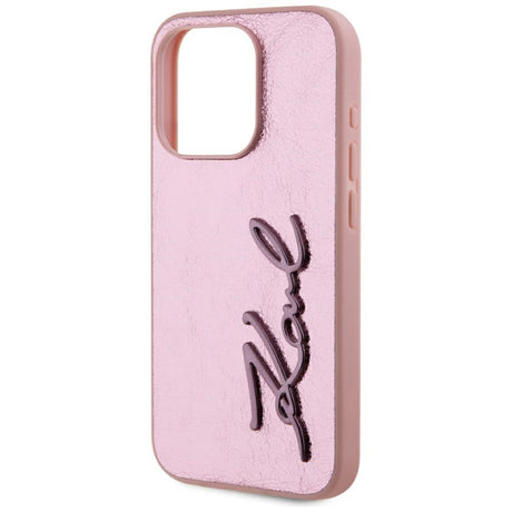 Husa de protectie Karl Lagerfeld Hardcase Leather (KLHCP15XPFMFBKMP) compatibil cu iPhone 15 Pro Max, Roz Metal Signature