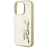 Husa de protectie Karl Lagerfeld Hardcase Leather (KLHCP15LPFMFBKMD) compatibil cu iPhone 15 Pro, Auriu Metal Signature