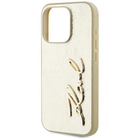 Husa de protectie Karl Lagerfeld Hardcase Leather (KLHCP15LPFMFBKMD) compatibil cu iPhone 15 Pro, Auriu Metal Signature