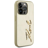 Husa de protectie Karl Lagerfeld Hardcase Leather (KLHCP15LPFMFBKMD) compatibil cu iPhone 15 Pro, Auriu Metal Signature
