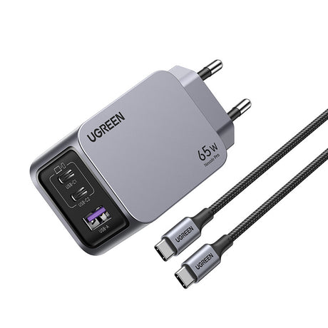 Incarcator Ugreen Nexode Pro X755 (25871), GaN, Fast Charging, USB, 2x Type-C, 65W, 3A, PD3.0, QC4.0, with Cable, Gri