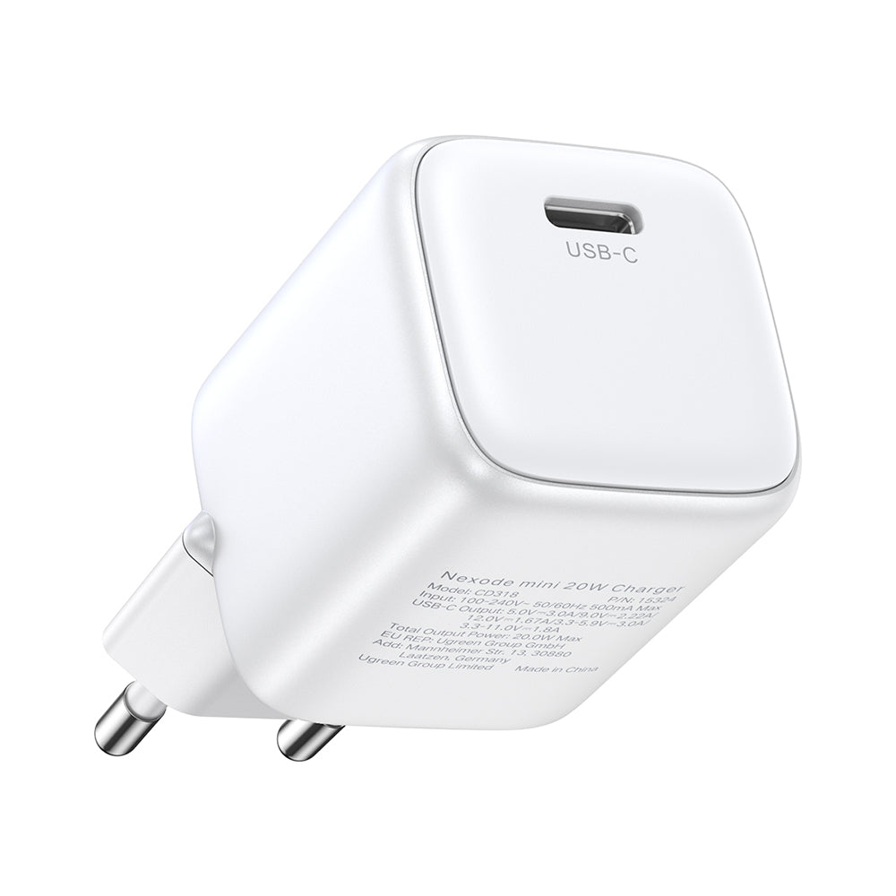 Incarcator Ugreen Nexode CD319 (15326), Fast Charging, GaN, USB-C, 30W, 3A, QC4.0, PD3.0, Alb