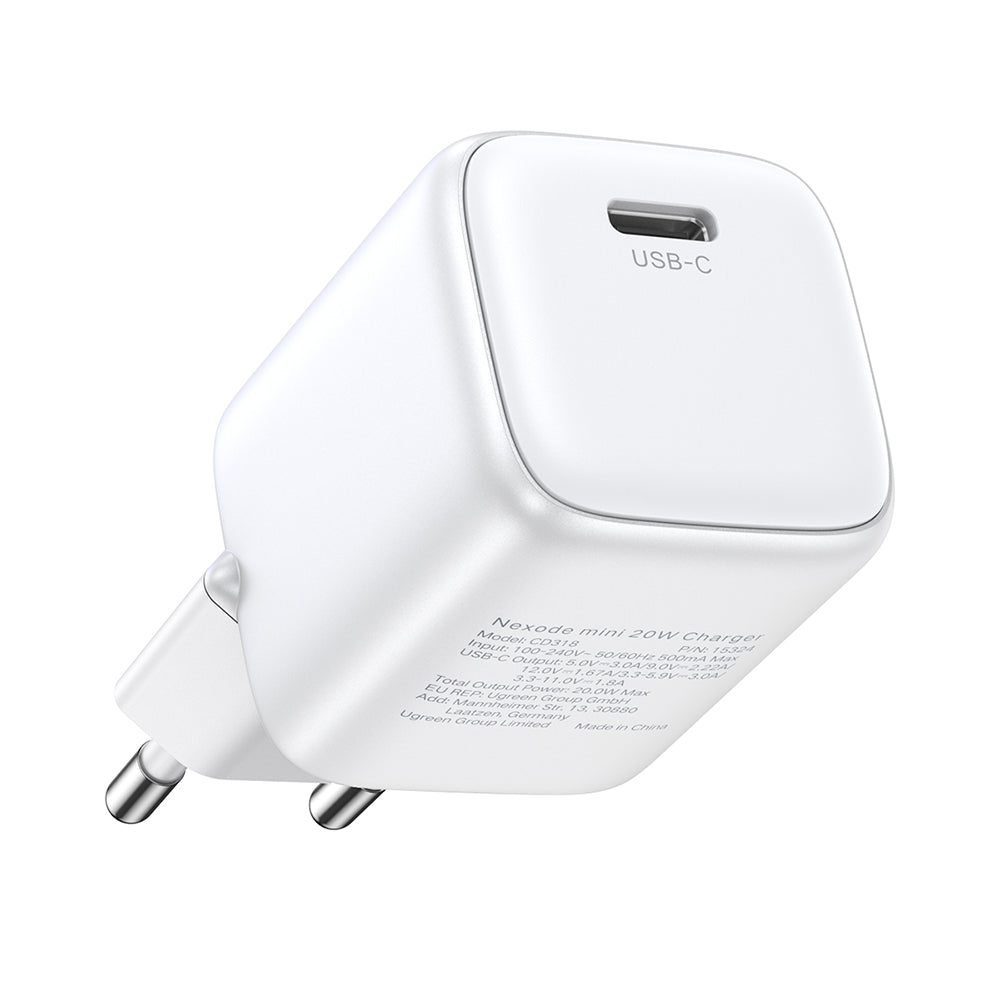 Incarcator Ugreen Nexode CD318 (15324), USB-C, GaN, Fast Charging, 20W, 3A, QC4.0+, Alb