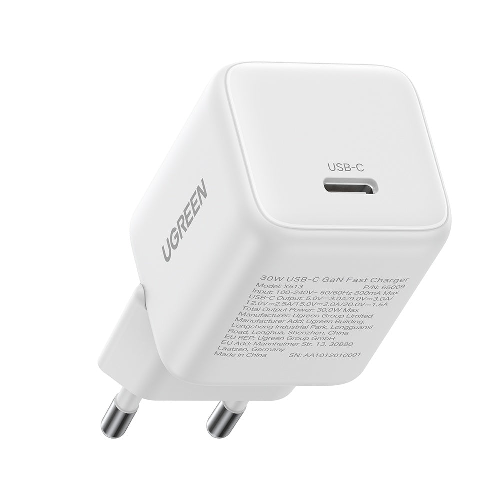 Incarcator Ugreen X513 (65009), USB-C, GaN, Fast Charging, 30W, QC4, 5V/3A, Alb
