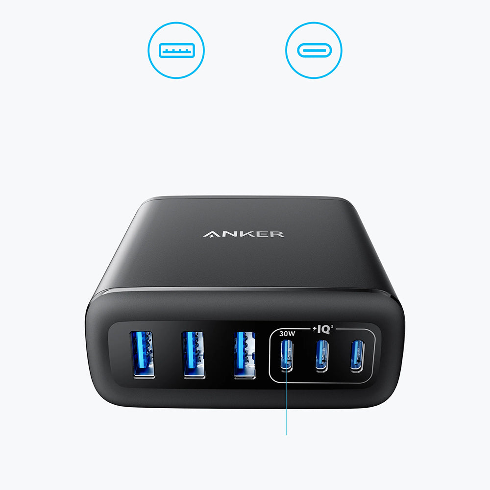 Incarcator Anker (A2154G11), 3x USB-A / 3x Type-C, 112W, Fast Charging, Negru