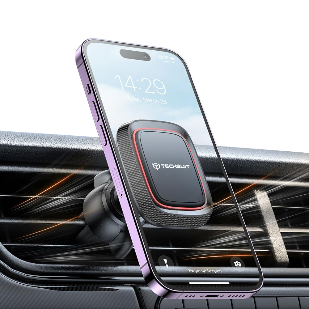 Suport Techsuit MagGrip (S4), Secure Magnetic Grip for Air Vent, 360° Rotation, with Metal Plates, Negru /Red