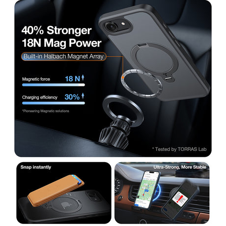 Husa de protectie Torras Ostand Spin MagSafe Series compatibil cu iPhone 16e / iPhone 17e, Negru