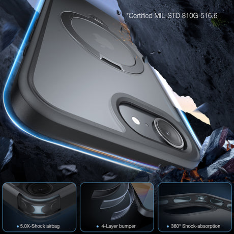 Husa de protectie Torras Ostand Spin MagSafe Series compatibil cu iPhone 16e / iPhone 17e, Negru