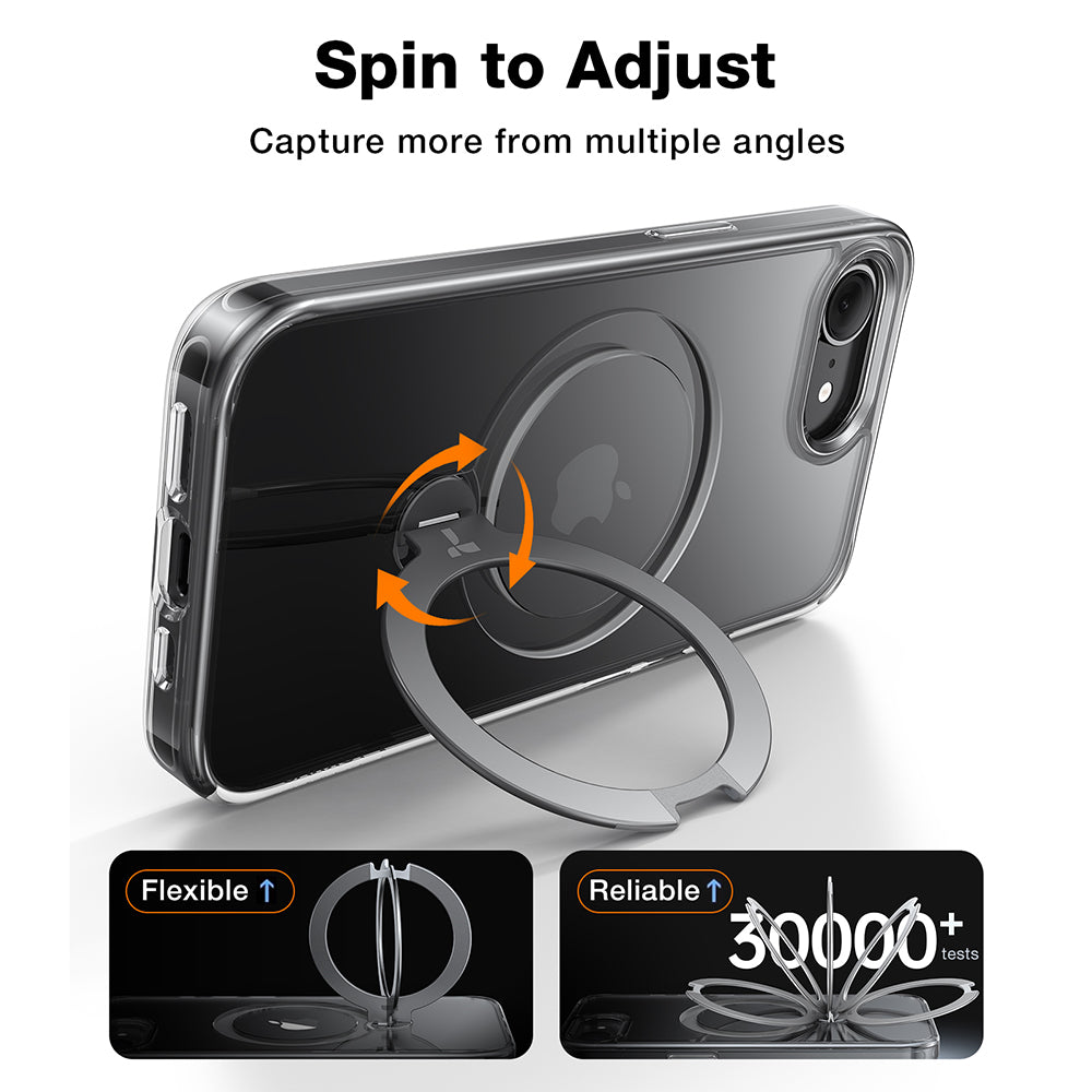 Husa de protectie Torras Ostand Spin MagSafe Series compatibil cu iPhone 16e / iPhone 17e, Transparent