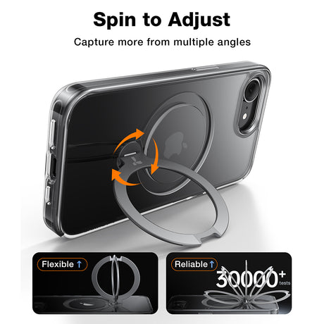 Husa de protectie Torras Ostand Spin MagSafe Series compatibil cu iPhone 16e / iPhone 17e, Transparent
