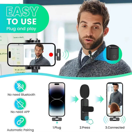 Casti Techsuit (set de 2) Lavalier Wireless XtreamMic (LW1), with Receiver, Lightning Connector, for iPhone Plug & Play, Collar Clip, Negru