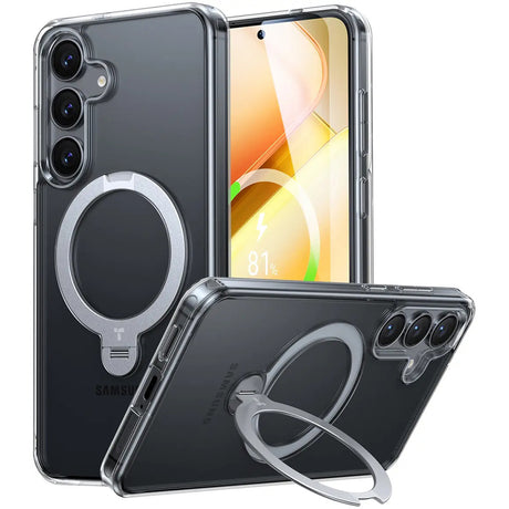 Husa de protectie Torras Ostand Spin MagSafe Series compatibil cu Samsung Galaxy S25 Plus, Transparent