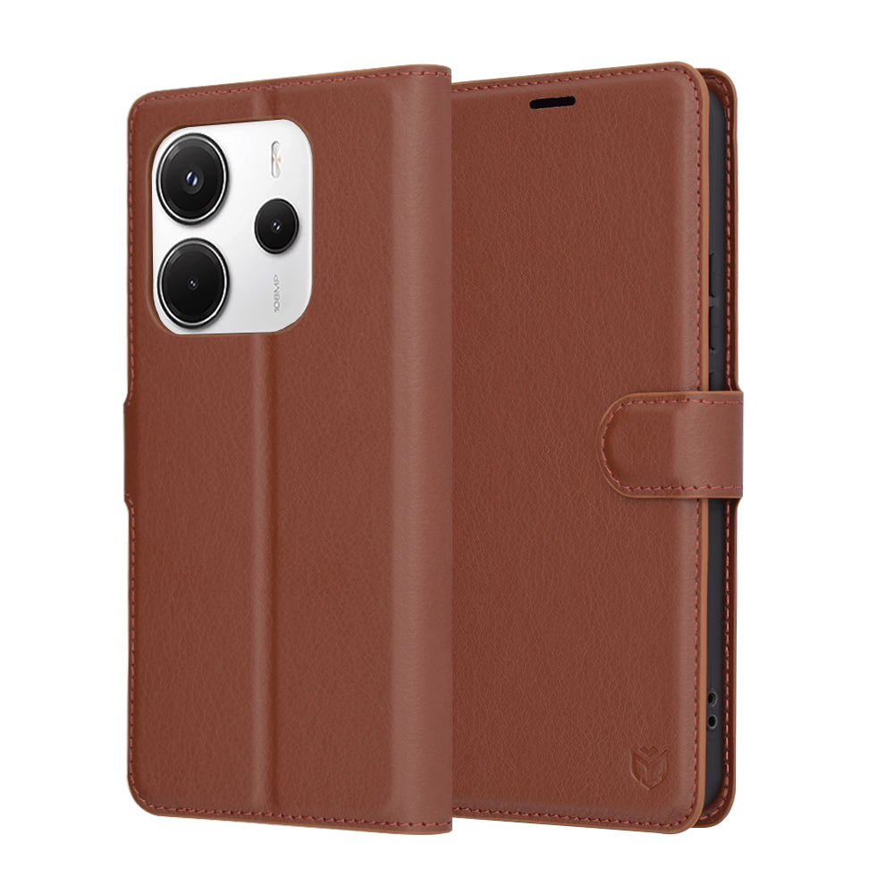 Husa de protectie Techsuit Leather Folio compatibil cu Xiaomi Redmi Note 14 4G (Regional), Maro