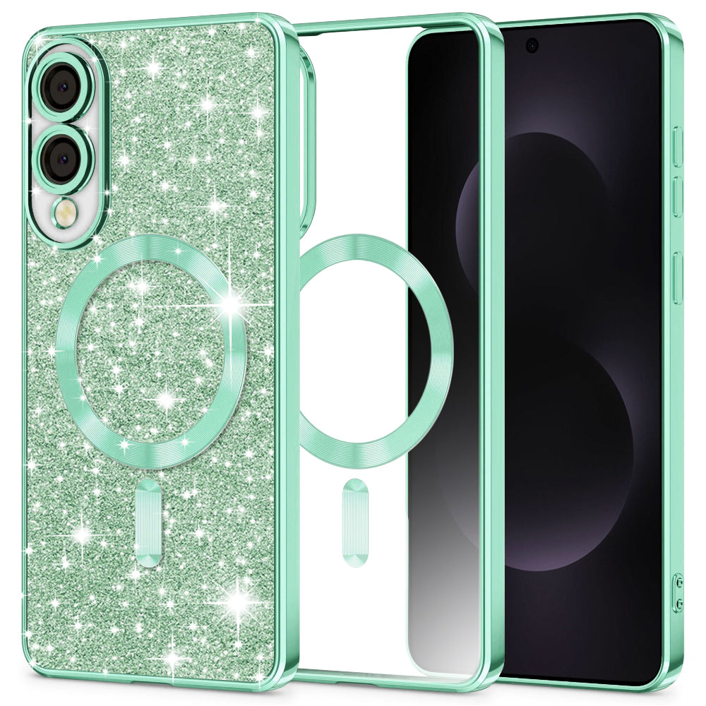 Husa de protectie Techsuit Luxury Glitter MagSafe compatibil cu Samsung Galaxy S25 Edge, Verde Deschis