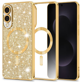 Husa de protectie Techsuit Luxury Glitter MagSafe compatibil cu Samsung Galaxy S25 Edge, Auriu