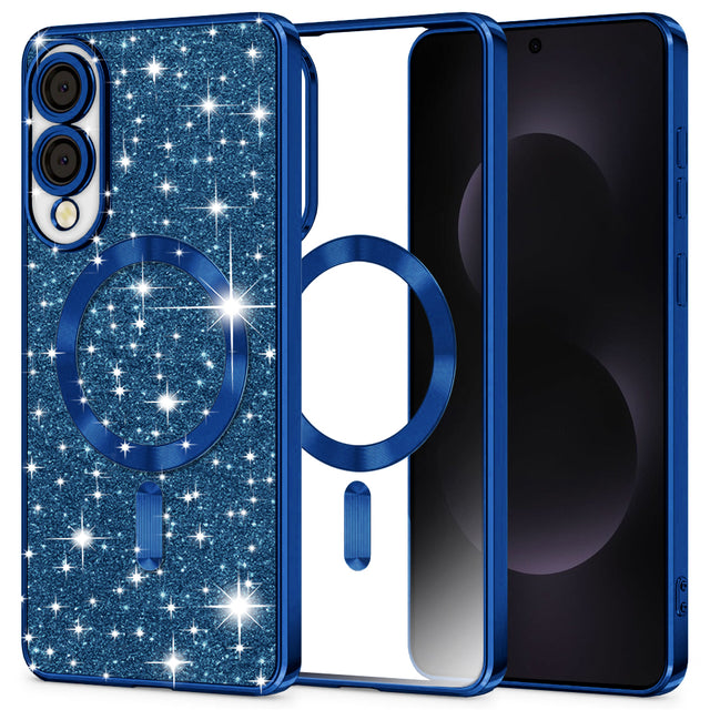 Husa de protectie Techsuit Luxury Glitter MagSafe compatibil cu Samsung Galaxy S25 Edge, Albastru Inchis