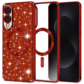 Husa de protectie Techsuit Luxury Glitter MagSafe compatibil cu Samsung Galaxy S25 Edge, Rosu