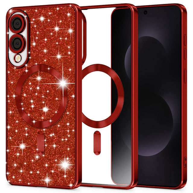 Husa de protectie Techsuit Luxury Glitter MagSafe compatibil cu Samsung Galaxy S25 Edge, Rosu