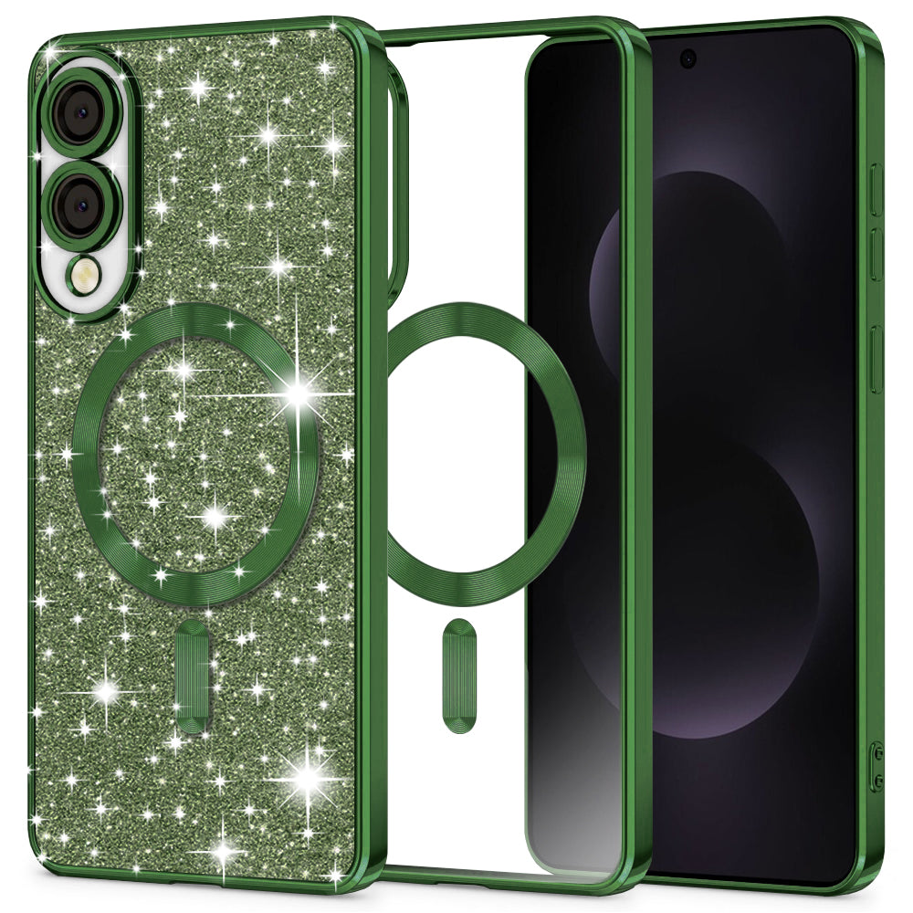 Husa de protectie Techsuit Luxury Glitter MagSafe compatibil cu Samsung Galaxy S25 Edge, Deep Green