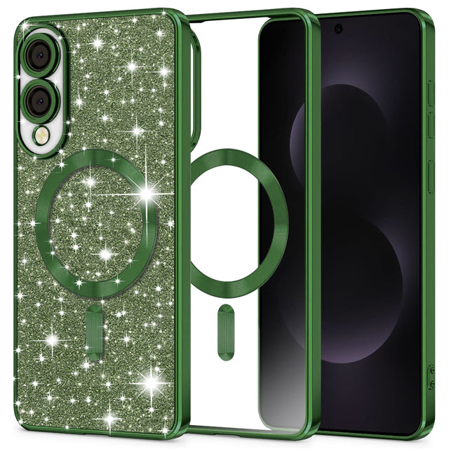 Husa de protectie Techsuit Luxury Glitter MagSafe compatibil cu Samsung Galaxy S25 Edge, Deep Green