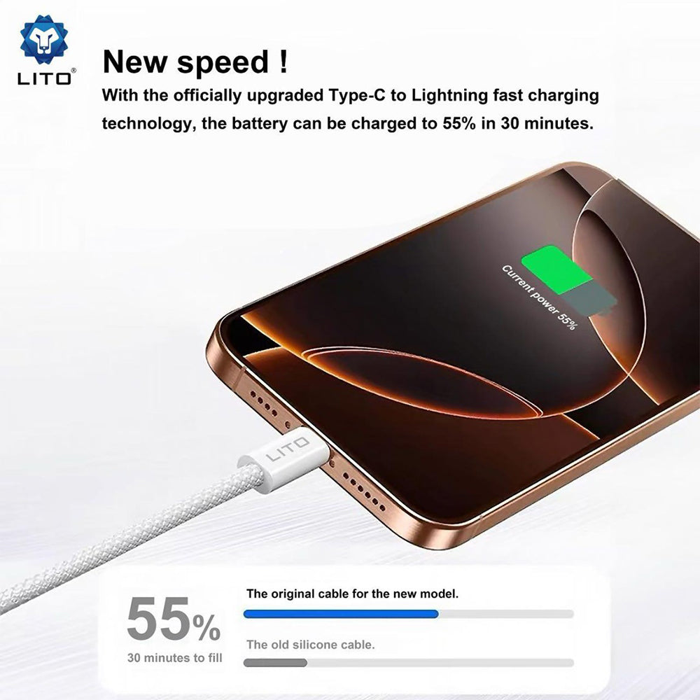 Cablu Lito (LD04CL), Type-C to Lightning, Fast Charging 27W, 1m, Alb