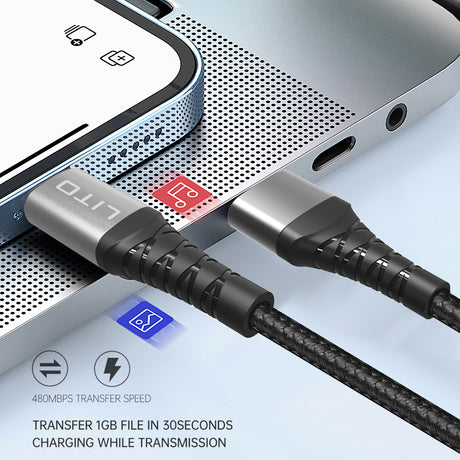 Cablu Lito (LD22CL), Type-C to Lightning, Fast Charging, 27W, 2m, Negru