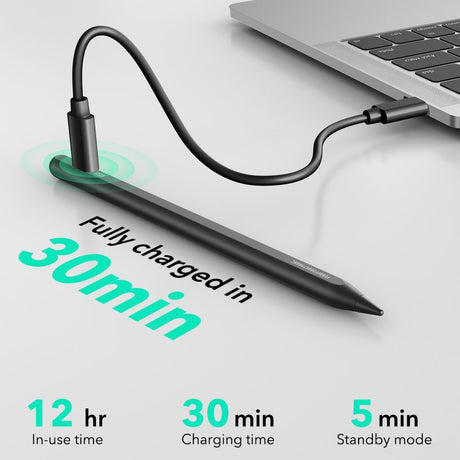 Stylus ESR Stylus Pen Geo (6C00601), for iPad, Magnetic Attachment, Bluetooth, Type-C, Palm Rejection, Tilt Sensitivity, Negru