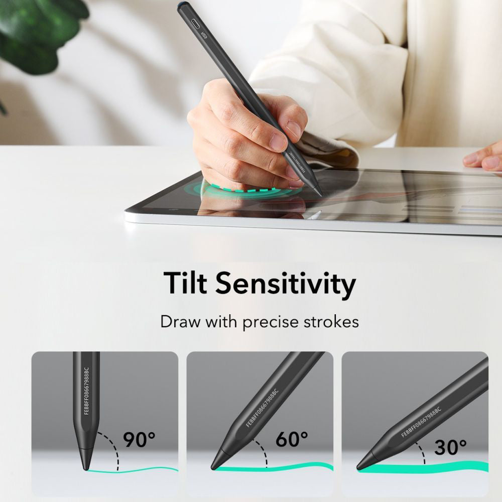 Stylus ESR Stylus Pen Geo (6C00601), for iPad, Magnetic Attachment, Bluetooth, Type-C, Palm Rejection, Tilt Sensitivity, Negru