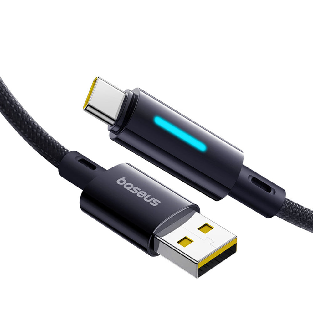 Cablu Baseus Lit (P10379002121-01), USB to Type-C, 100W, Fast Charging, LED Light, Button-Control, 2m, Negru Cosmic