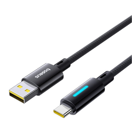 Cablu Baseus Lit (P10379002121-01), USB to Type-C, 100W, Fast Charging, LED Light, Button-Control, 2m, Negru Cosmic