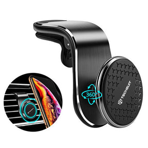 Suport Techsuit AirGrip (S8), Waterfall-Shaped, Magnetic N52 Secure Grip, for Air Vent, Clamp Grip, Negru / Silver