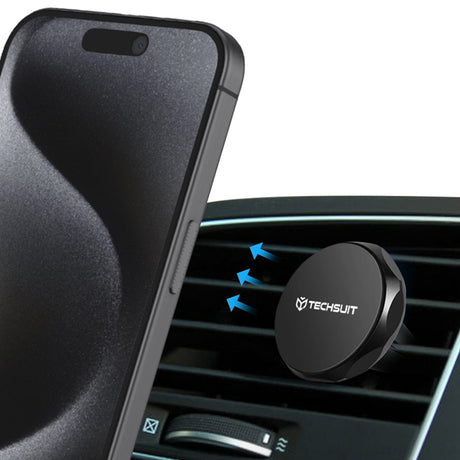 Suport Techsuit TinyGrip (S9), for Air Vent, with Metal Plate, Strong Magnet, Universal Compatibility, Negru / Silver