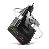 Incarcator Techsuit Premium PentaXPower (CHC1), Type-C Cable Included, 3x USB, 2x Type-C PD 25W, 65W, GaN, 1m, Negru