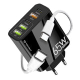 Incarcator Techsuit Premium PentaXPower (CHC2), Type-C Cable Included, 3x USB QC 3.0, 2x Type-C PD 20W, 65W, 1m, Negru