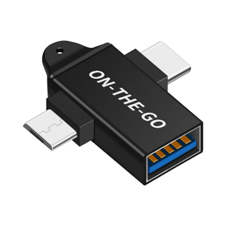 Adaptor Techsuit OTG Adapter AluCoreX (A15), 3in1, USB to Micro-USB + Type-C, Plug and Play, Aluminum Alloy, Negru