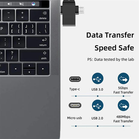 Adaptor Techsuit OTG Adapter AluCoreX (A15), 3in1, USB to Micro-USB + Type-C, Plug and Play, Aluminum Alloy, Negru