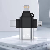 Adaptor Techsuit Premium OTG Adapter SoundVoltX (A17), 4in1, USB to Micro-USB + Type-C + Lightning, Plug and Play, Negru