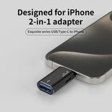 Adaptor Techsuit Premium OTG Adapter AluVoltX (A18), USB to Lightning, Plug and Play, Aluminum Alloy, Fast Data Transfer, Negru