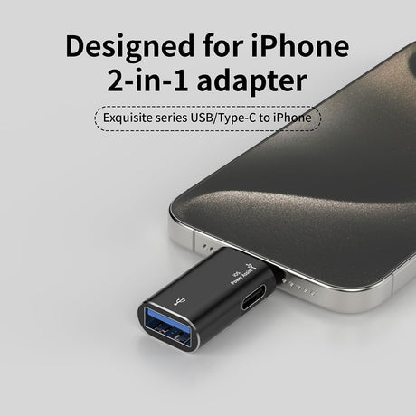 Adaptor Techsuit Premium OTG Adapter AluVoltX (A18), USB to Lightning, Plug and Play, Aluminum Alloy, Fast Data Transfer, Negru