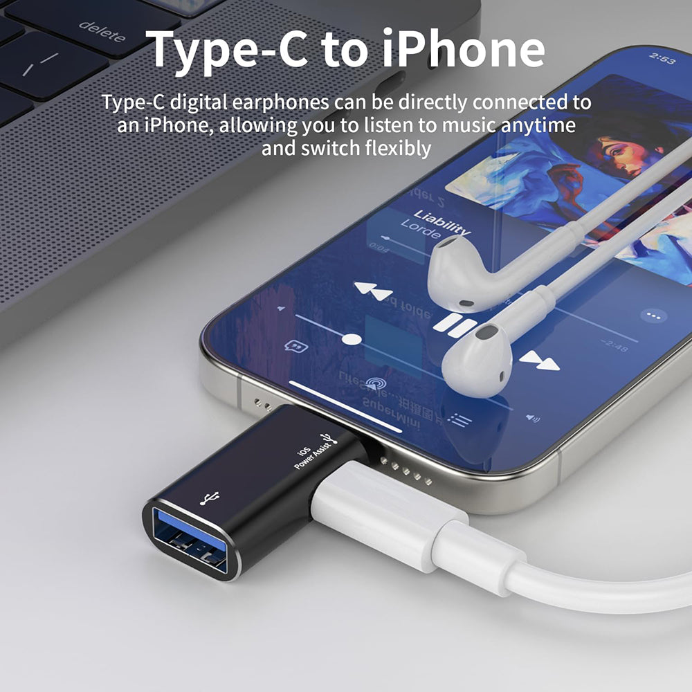 Adaptor Techsuit Premium OTG Adapter AluVoltX (A18), USB to Lightning, Plug and Play, Aluminum Alloy, Fast Data Transfer, Negru