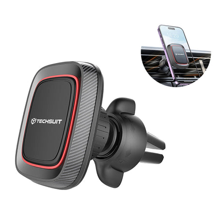 Suport Techsuit MagGrip (S4), Secure Magnetic Grip for Air Vent, 360° Rotation, with Metal Plates, Negru /Red