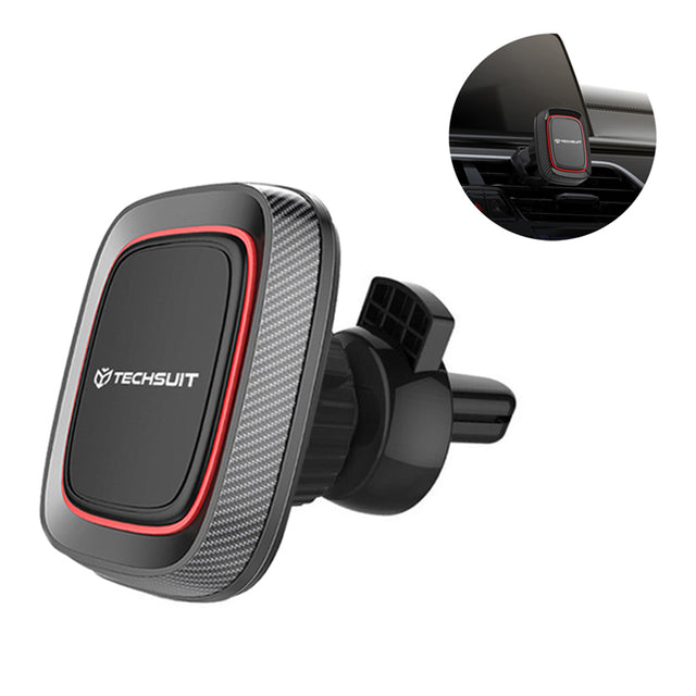 Suport Techsuit MagGrip (S5), Secure Magnetic Grip for Air Vent, Rotation Angle 360°, with Metal Plates, Negru /Red