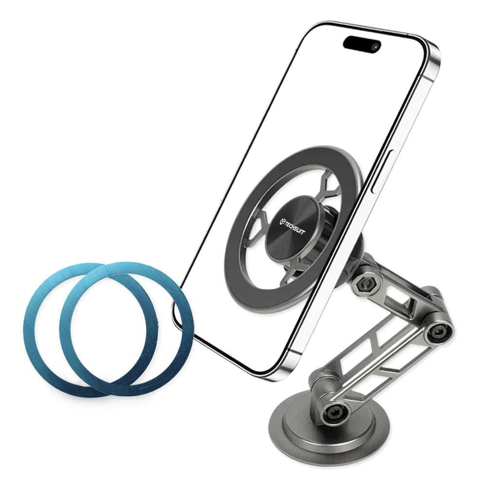 Suport Techsuit Premium TitanMagX (S14), for Dashboard/Desk, MagSafe Compatible, 360° Rotation, 3M Adhesive, Gri