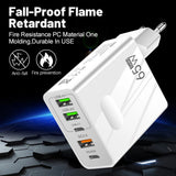 Incarcator Techsuit Premium PentaXPower (CHC1), 3x USB, 2x Type-C PD 25W, 65W, GaN, Fast Charge, Alb