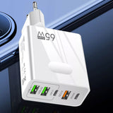 Incarcator Techsuit Premium PentaXPower (CHC1), 3x USB, 2x Type-C PD 25W, 65W, GaN, Fast Charge, Alb