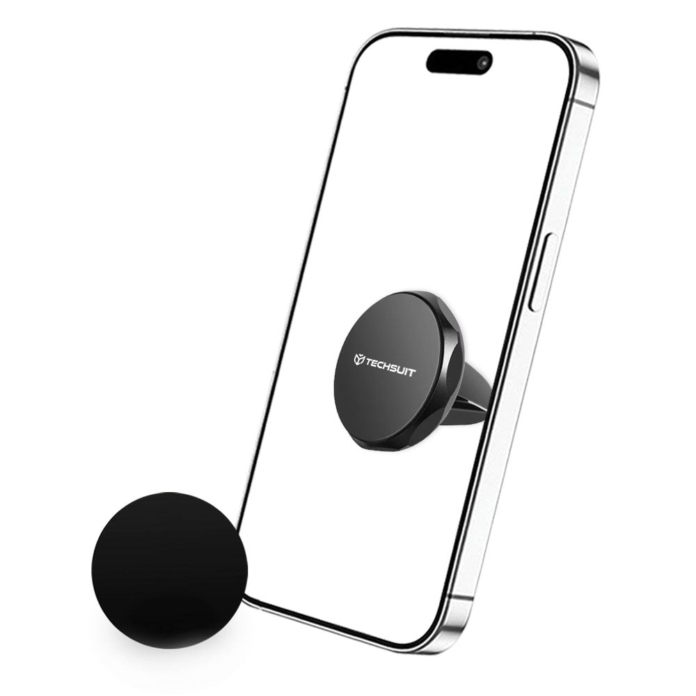 Suport Techsuit TinyGrip (S9), for Air Vent, with Metal Plate, Strong Magnet, Universal Compatibility, Negru / Silver