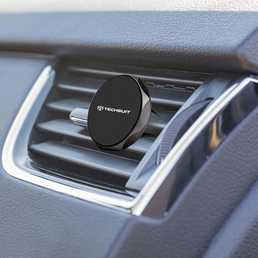 Suport Techsuit TinyGrip (S9), for Air Vent, with Metal Plate, Strong Magnet, Universal Compatibility, Negru / Silver