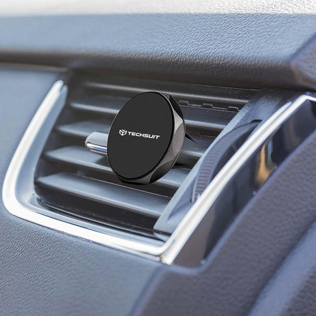 Suport Techsuit TinyGrip (S9), for Air Vent, with Metal Plate, Strong Magnet, Universal Compatibility, Negru / Silver